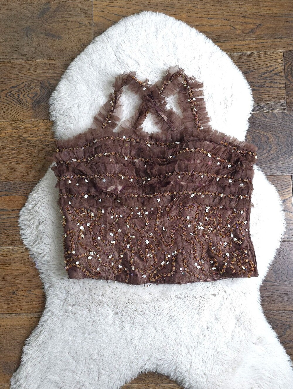 Y2K Vintage Deadstock Mermaid Siren Beaded Ruffle Corset Top